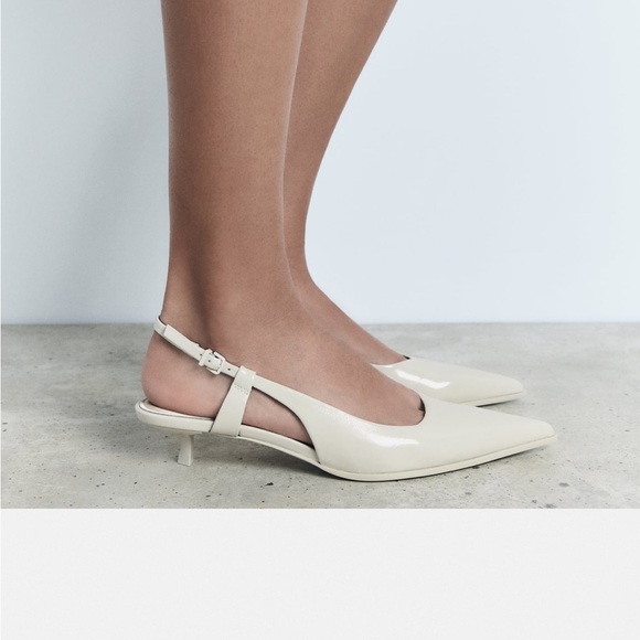 Last one 🚨Zara Gray Bone Cream Slingback Kitten Heels Pointed toe foam sole NWT - Picture 2 of 15